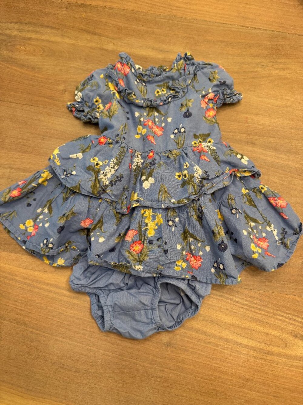Janie and Jack Blue Wildflower Tiered Dress & Bloomer Set 6-12M
